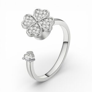 Silver Adjustable Spinning Clover Fidget Ring NWT